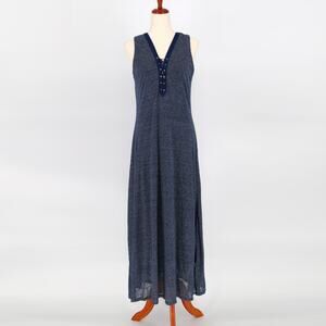 Lauren Ralph Lauren Women Navy Striped Linen Knit Lace-Up Maxi Dress Size S